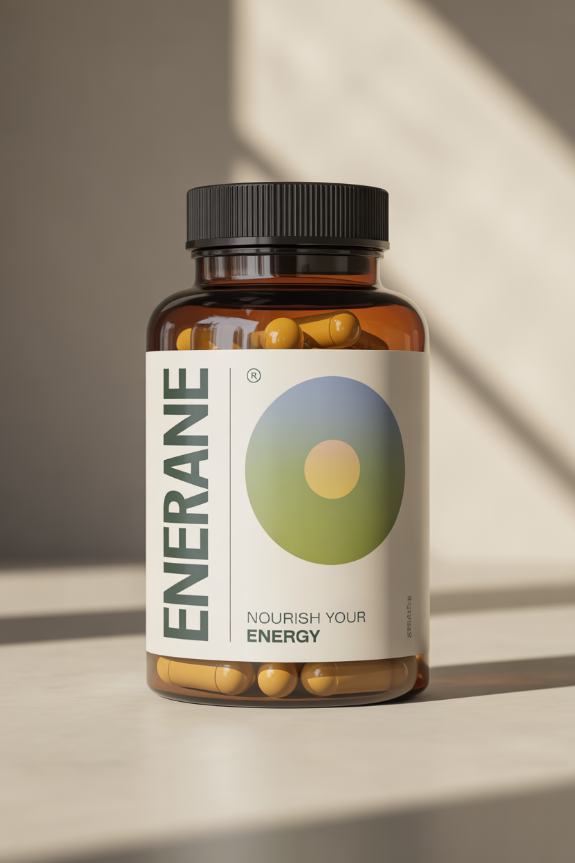 Enerlance supplement bottle with capsules displayed on white background